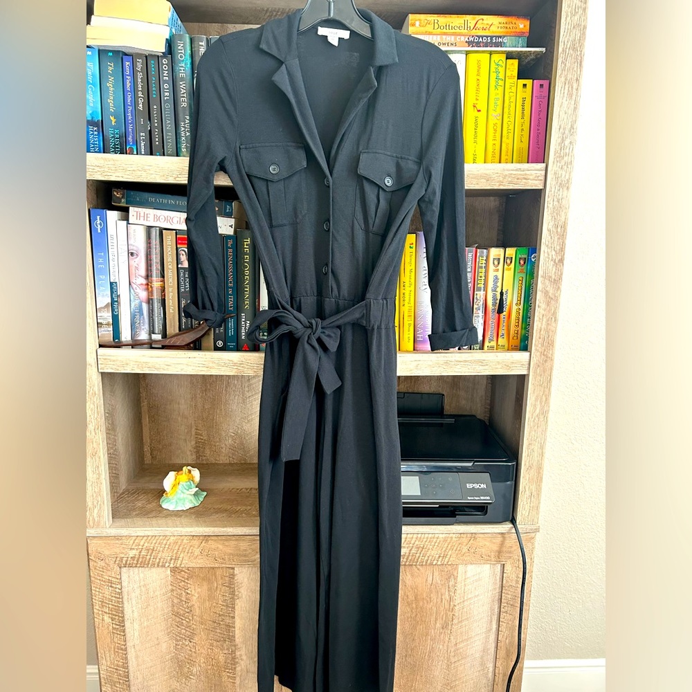Joie Black Long Sleeve Belted Jumpsuit